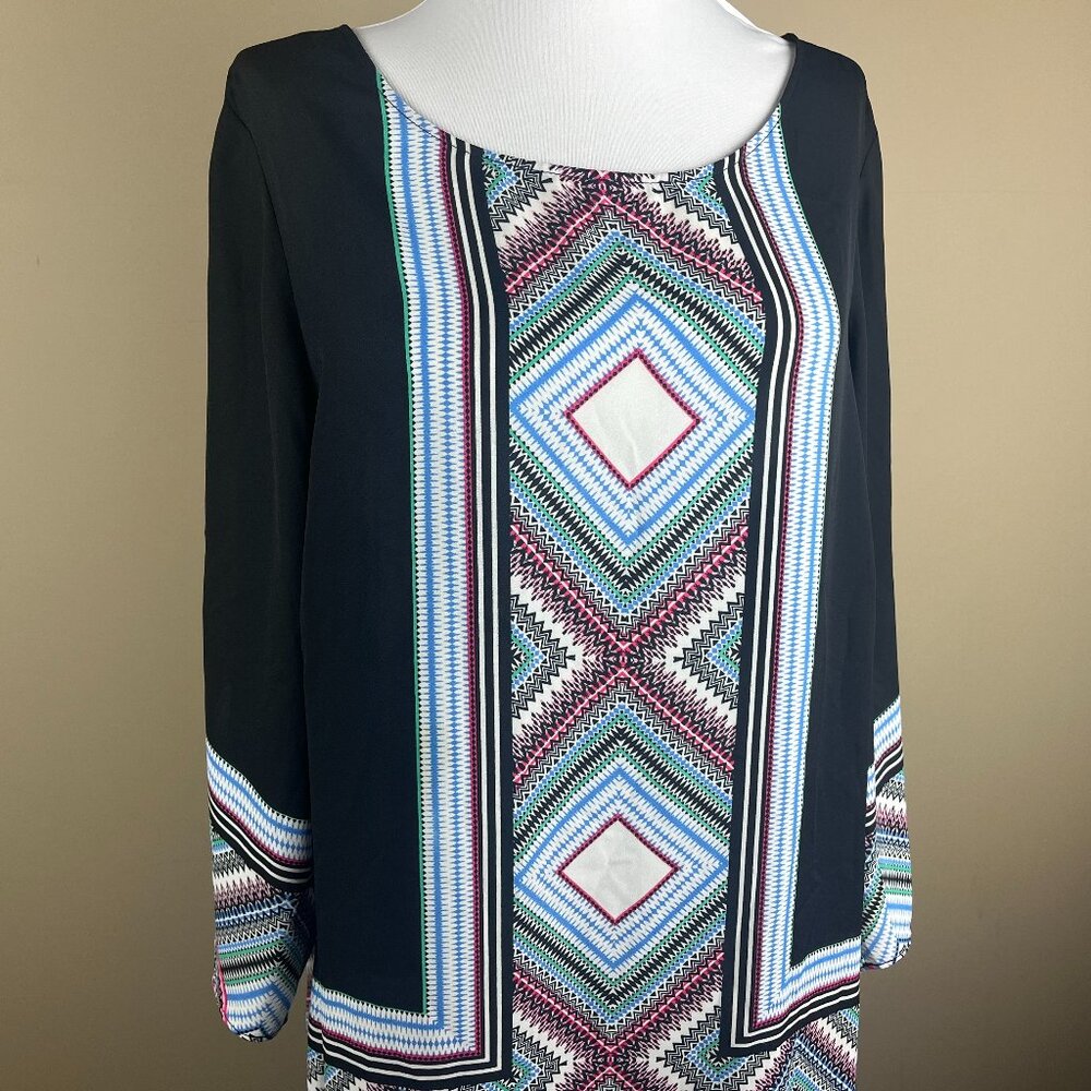 Rose & Olive 3/4 Sleeve Tunic Top Plus Size 1X Black Blue White Multi-color